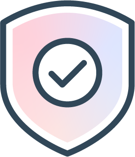 Badge icon with a checkmark in the center, representing assured security.